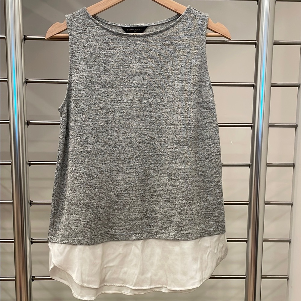 Banana Republic Gray and White Sleeveless Tunic Tank Top